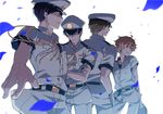  blue_hair free! glasses hat hazuki_nagisa male_focus multiple_boys nanase_haruka_(free!) purple_eyes ryuugazaki_rei sailor_uniform tachibana_makoto 