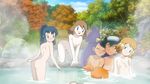  5girls ass breasts butt_crack harem haruka_(pokemon) hikari_(pokemon) iris_(pokemon) kasumi_(pokemon) multiple_girls nipples nude onsen photoshop pokemon pokemon_(anime) satoshi_(pokemon) serena_(pokemon) water 