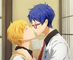  blonde_hair blue_hair eyes_closed free! glasses hazuki_nagisa male_focus multiple_boys ryuugazaki_rei yaoi 