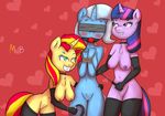  &lt;3 2015 anthro anthrofied ball_gag bdsm bent_over blindfold blush bound breasts chest_tuft clothing collar elbow_gloves equestria_girls equine female female/female friendship_is_magic gag gloves green_eyes grin group hair hi_res horn inner_ear_fluff legwear mammal mistressbloodershy multicolored_hair my_little_pony navel nipples pattern_background purple_eyes pussy riding_crop simple_background smile sunset_shimmer_(eg) thigh_gap thigh_highs trixie_(mlp) tuft twilight_sparkle_(mlp) unicorn whip 