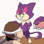  blindfold brown_hair chain clitoris collar cunnilingus domination duo fangs female female_domination forced fur green_eyes grin hair half-closed_eyes human intest male male/female mammal nintendo oral pok&eacute;mon purple_fur purrloin pussy semi-anthro sex slave vaginal video_games 