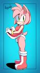  2016 absurd_res amy_rose anthro argento boots bulge clothed clothing dickgirl dress footwear fur gloves green_eyes hair hedgehog hi_res intersex looking_at_viewer mammal panties panty_shot pink_fur pink_hair simple_background solo sonic_(series) underwear 