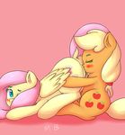  2015 anus applejack_(mlp) ass_up blonde_hair blue_eyes blush clitoris cunnilingus cutie_mark dock duo earth_pony equine eyes_closed female female/female feral feral_on_feral fluttershy_(mlp) freckles friendship_is_magic hair hair_over_eye hi_res horse inner_ear_fluff looking_back mammal mistressbloodershy my_little_pony oral pegasus pink_background pony purple_hair pussy sex simple_background vaginal wings 