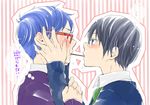  black_hair blue_eyes blue_hair blush free! glasses male_focus multiple_boys nanase_haruka_(free!) pocky purple_eyes ryuugazaki_rei yaoi 