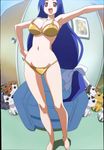  blue_hair breasts cleavage large_breasts long_hair looking_at_viewer mayoi_neko_overrun! open_mouth red_eyes screencap smile solo standing stitched swimsuit tsuzuki_otome 