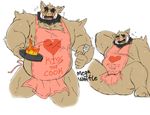  &lt;3 2016 anthro apron beard blush boar butt clothing eyebrows facial_hair fire food fur hair male mammal megawaffle_(artist) muscular naked_apron nipples open_mouth overweight pan porcine simple_background smile solo spatula spike_(disambiguation) sweat teeth tusks 