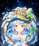  :&gt; aircraft bare_shoulders bear blimp blue_hair blush building bunny bush crescent_moon dirigible fishing_rod flag hair_ornament hands_together highres holding igloo long_hair looking_at_viewer moon original palm_tree polar_bear sheep sibyl snow snow_shelter solo star tree water_drop yellow_eyes 