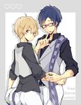  blonde_hair blue_hair free! glasses hazuki_nagisa male_focus multiple_boys pink_eyes purple_eyes ryuugazaki_rei 