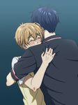  blonde_hair blue_hair crying free! glasses hazuki_nagisa hug male_focus multiple_boys ryuugazaki_rei tachiasa 