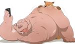  2016 belly canine fox male male/male mammal nude open_mouth overweight pig porcine simple_background slightly_chubby tongue unknown_artist 