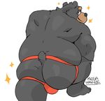  anthro bear bulge butt clothed clothing feet fluffy fur jockstrap looking_at_viewer male mammal megawaffle_(artist) simple_background slightly_chubby smile smirk solo sparkle toes topless underwear white_background 