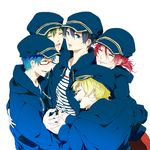  free! glasses hat hazuki_nagisa male_focus matsuoka_rin multiple_boys nanase_haruka_(free!) ryuugazaki_rei tachibana_makoto 