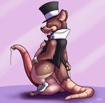  balls big_balls bottomless bow_tie cane clothed clothing digitigrade dripping emenius erection hat huge_balls hyper hyper_balls hyper_penis looking_at_viewer male mammal naughty_face penis precum rat rear_view rodent semi-anthro signature solo spats tapering_penis top_hat vest whiskers 
