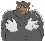  2016 anthro bear blush disembodied_hand fur grope mammal megawaffle_(artist) musclegut muscular navel nipples nude open_mouth overweight pecs simple_background slightly_chubby smile solo solo_focus waffle_(megawaffle) 