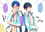  black_hair blue_eyes blue_hair free! glasses hato_yu-ki male_focus multiple_boys nanase_haruka_(free!) purple_eyes ryuugazaki_rei text 