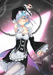  bad_id bad_pixiv_id blue_eyes blue_hair breasts cleavage detached_collar detached_sleeves flail frills glowing_horn hair_ornament hair_over_one_eye hair_ribbon hakuishi_aoi hand_up horn maid medium_breasts pantyhose re:zero_kara_hajimeru_isekai_seikatsu rem_(re:zero) ribbon short_hair solo spoilers weapon white_legwear x_hair_ornament 