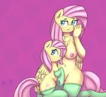  2015 anthro anthrofied anus blush chest_tuft clothing cutie_mark dock equine feral fluttershy_(mlp) friendship_is_magic hair inner_ear_fluff kneeling legwear looking_at_viewer looking_back mammal mistressbloodershy my_little_pony navel pegasus pink_background pink_hair pussy simple_background smile square_crossover stockings thigh_highs tuft underhoof wings 