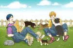  blue_hair dog free! glasses hazuki_nagisa male_focus multiple_boys ryuugazaki_rei 