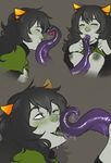  black_hair blush breasts clothed clothing female grey_skin hair homestuck horn humanoid long_hair meulin_leijon ms_paint_adventures nipples open_mouth penis prehensile_penis simple_background smile teeth tongue tongue_out troll_(homestuck) 