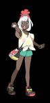  brown_eyes dark_skin looking_at_viewer open_mouth pokeball pokemon shorts white_hair 