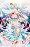  :d \m/ blue_eyes blush bow breasts cleavage crown dress elbow_gloves gloves hair_bow head_tilt holding kaze-hime long_hair looking_at_viewer low_twintails md5_mismatch medium_breasts open_mouth original pink_hair scepter smile solo treble_clef twintails very_long_hair watermark web_address white_gloves 