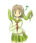  extra_arms female green_eyes insect_girl monster_girl musical_note original panties sailor_collar seirei seirei_(mimi_toka) short_hair simple_background skirt solo undressing white_background 