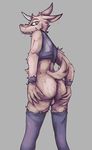  anthro backsack balls butt clothing cum cum_drip cum_on_butt cum_on_face digital_media_(artwork) dripping girly holding_butt horn lawyerdog legwear looking_at_viewer looking_back low-angle_view male mammal rear_view shirt solo standing tank_top unknown_species 