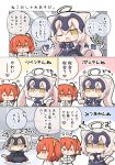  2girls ahoge angeltype animal_ears armor armored_dress bangs blonde_hair blush braid cape cat_ears cat_tail chaldea_uniform chibi comic commentary_request eyebrows_visible_through_hair fate/apocrypha fate/grand_order fate_(series) fujimaru_ritsuka_(female) fur-trimmed_cape fur_trim gauntlets hair_between_eyes hair_ornament hair_scrunchie headpiece jeanne_d&#039;arc_(alter)_(fate) jeanne_d&#039;arc_(fate)_(all) kemonomimi_mode long_hair long_sleeves looking_at_viewer multiple_girls open_mouth orange_hair ponytail scrunchie short_hair side_ponytail smile tail translation_request twintails very_long_hair yellow_eyes 