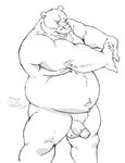  2016 armpits bear beard belly black_and_white erection facial_hair male mammal megawaffle_(artist) monochrome muscular muscular_male navel nude open_mouth overweigth pecs penis sketch solo standing stretching 