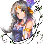  armlet atelier_(series) atelier_firis braid firis_mistlud fuussu_(21-kazin) grey_hair hair_ornament long_hair looking_at_viewer smile solo upper_body vest white_background yellow_eyes 