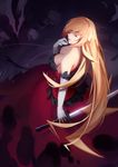  3four blonde_hair breasts dress elbow_gloves gloves holding holding_sword holding_weapon kiss-shot_acerola-orion_heart-under-blade large_breasts long_hair monogatari_(series) parted_lips red_dress ripples solo sword vampire very_long_hair weapon white_gloves yellow_eyes 