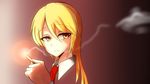  aen030 blonde_hair cigarette commentary_request formal highres kanbi_marisa kirisame_marisa looking_at_viewer necktie short_hair smoke solo touhou yellow_eyes 