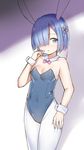  animal_ears bare_shoulders blue_eyes blue_hair blush bow bowtie breasts bunny_ears bunnysuit cleavage covered_navel detached_collar hair_ornament hair_over_one_eye highres pantyhose re-arusu re:zero_kara_hajimeru_isekai_seikatsu rem_(re:zero) short_hair sketch small_breasts solo white_legwear wrist_cuffs x_hair_ornament 