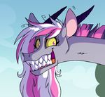  2015 creepy creepy_smile draconequus fan_character fangs female horn looking_at_viewer lopoddity my_little_pony pandora_(lopoddity) portrait sharp_teeth smile solo teeth 