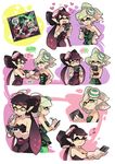  ... 2girls aori_(splatoon) bad_source bare_shoulders cd_case closed_eyes comic earrings eighth_note english fangs gloves grin heart hotaru_(splatoon) inkling jewelry marker multiple_girls musical_note open_mouth pantyhose pointy_ears smile splatoon_(series) splatoon_1 spoken_ellipsis tentacle_hair wong_ying_chee 