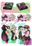  2girls aori_(splatoon) bad_source bare_shoulders cd_case closed_eyes comic earrings english fangs gloves grin hat hotaru_(splatoon) inkling jewelry laughing multiple_girls open_mouth pantyhose pointy_ears smile splatoon_(series) splatoon_1 suitcase wong_ying_chee yellow_eyes 