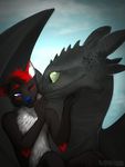  angiewolf anthro canine cute dragon duo feral how_to_train_your_dragon mammal night_fury one_eye_closed outside smile tongue tongue_out toothless wings 