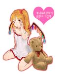  artist_name bad_id bad_twitter_id blonde_hair bow crystal flandre_scarlet hair_bow heart honi looking_at_viewer nail_polish nightgown open_mouth red_eyes short_hair side_ponytail sitting sleeveless solo sparkle stuffed_animal stuffed_toy teddy_bear touhou transparent_background twitter_username wings 