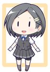  :d bike_shorts black_hair blouse blue_neckwear blue_ribbon blush chibi ear gloves grey_legwear grey_skirt hair_ornament hairclip kantai_collection kneehighs kuroshio_(kantai_collection) masaki_itsuki neck_ribbon open_mouth pleated_skirt ribbon school_uniform short_hair shorts shorts_under_skirt skirt smile solo vest white_blouse white_gloves |_| 