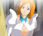  big_breasts bleach breasts cleavage hairpin inoue_orihime large_breasts long_hair orange_hair purple_eyes stiky_finkaz 