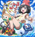  armpit_peek beach beanie bird black_hair cat gen_4_pokemon gen_7_pokemon hat lion litten looking_at_viewer md5_mismatch mizuki_(pokemon) ocean outdoors owl poke_ball pokedex pokemoa pokemon pokemon_(creature) pokemon_(game) pokemon_sm popplio red_hat revision rotom rotom_dex rowlet short_hair smile solgaleo upshorts water 