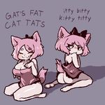  :3 anthro apron big_breasts blush bow breasts butt cat cleavage clothed clothing duo english_text eyes_closed feline hair mammal pink_hair skimpy smuttybacon sugar_(gats) text 