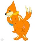  all_fours anthro anthrofied backsack balls barefoot blush buizel butt crossed_legs looking_at_viewer looking_back male mammal mustelid nintendo nude open_mouth pok&eacute;mon raised_tail rear_view seyrmo signature solo video_games 