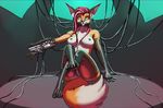  android anthro black_nipples black_pussy blue_eyes breasts cables canine claws collar dipstick_tail female fox fur gun hair machine mammal multicolored_tail nipples orange_fur pink_hair pussy ranged_weapon robot talynn toe_claws weapon wires 