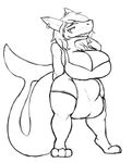  2016 anthro big_breasts breasts bulge clothing dickgirl ear_piercing embarrassed fish hair huge_breasts hyper hyper_bulge intersex kinglyarts marine melissa_ratchowski piercing shark simple_background sketch thick_tail 
