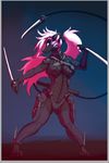  android breasts feline female hair machine mammal melee_weapon pink_hair ponytail pose robot sword talynn tiger weapon 