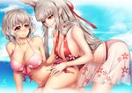 2girls bikini breasts cleavage fantasy_frontier gray_hair pointed_ears swimsuit zerg 