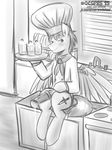  animal_genitalia animal_penis blush bottomless chef chef_hat chef_uniform clothed clothing cutie_mark equine equine_penis erection fan_character feathered_wings feathers hat jcosneverexisted male mammal monochrome my_little_pony pegasus penis precum semi-anthro sitting smile solo wings 