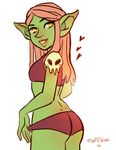  2016 big_lips butt clothed clothing female goblin green_skin hair humanoid lips not_furry open_mouth osatokun simple_background smile solo 