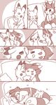  ! &lt;3 ambiguous_gender blush cheek_kiss cheek_lick comic eating female female/ambiguous feral feral_on_feral furret kiss_on_cheek kissing moonlight-kat nintendo pikachu pok&eacute;mon sofa video_games 